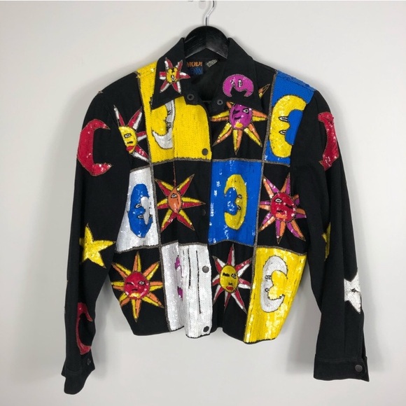 Modi Denim Retro VTG Celestial Sequin Jacket Med